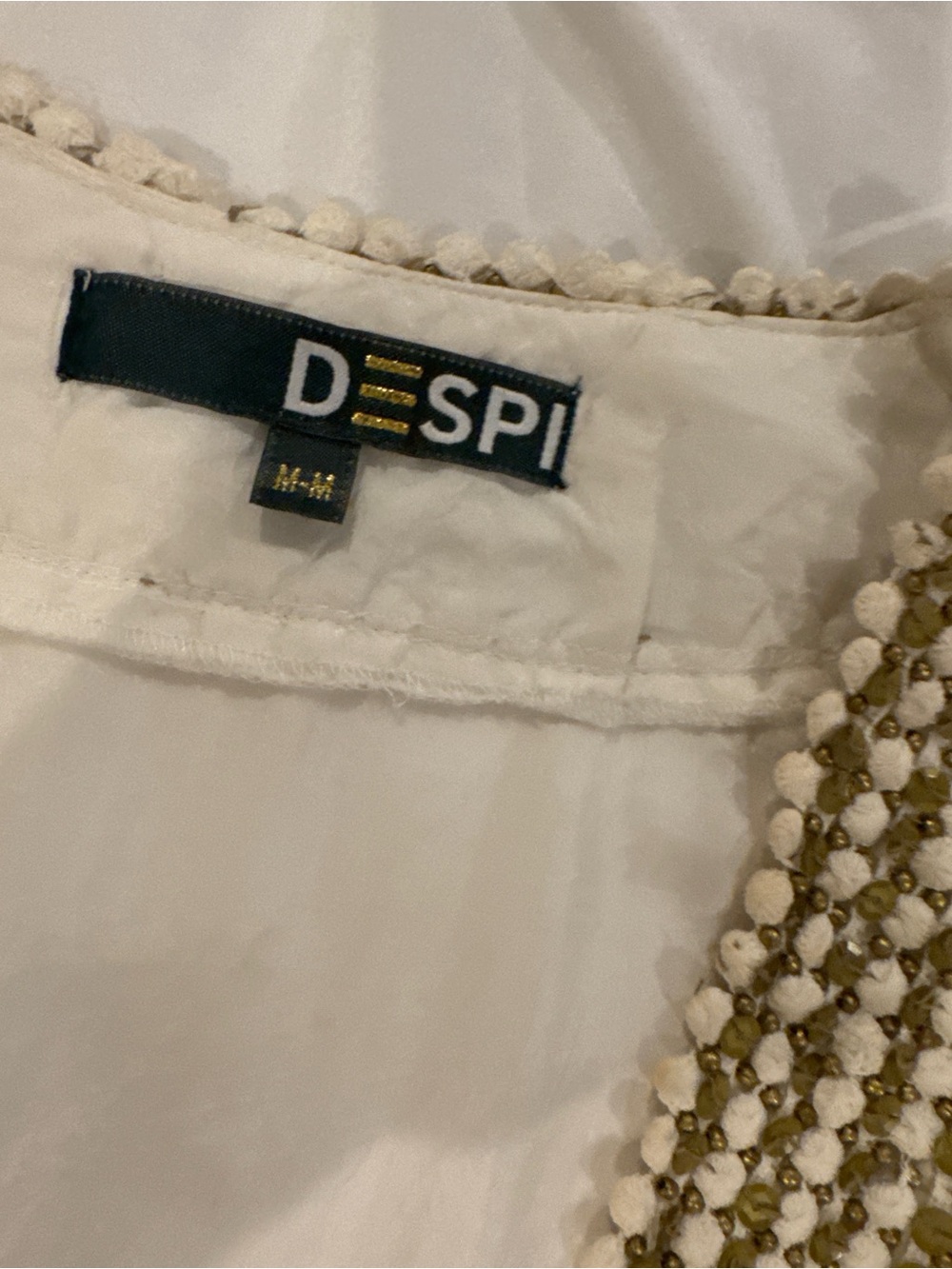DESPI 100% Silk Beaded Swim Cover Up Tunic Dress Ivory Resort Boho Size M - Picture 11 of 15